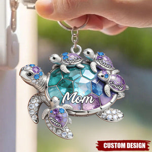 Personalized Grandma/Mom shaped Turtle Keychain - Gift For Mom and Grandma