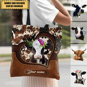 Retro Country Farm Love Cows Cattle Black And Brown Pattern Personalized Tote Bag