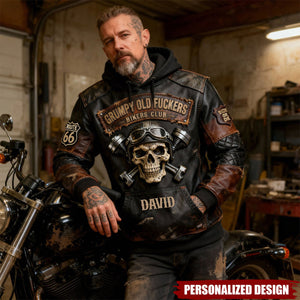 Personalized Vintage Biker Skull Hoodie Gift For Bikers