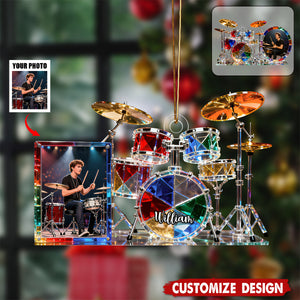 Personalized Drum set themed photo ornament