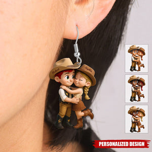 Cartoon Style Countryside Couple Cowboy Cowgirl Personalized Acrylic Earrings