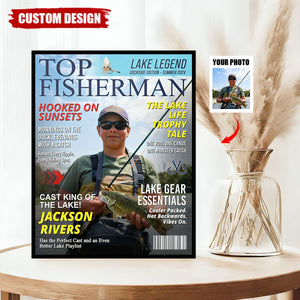 Personalized Lake Fishing Magazine Cover, Custom Gift for Fishing Dad, Husband or Him, Best Gift For Fishing Men