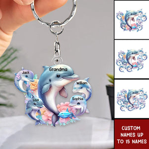 Personalized Grandma/Mom Dolphin with Kids Acrylic Keychain