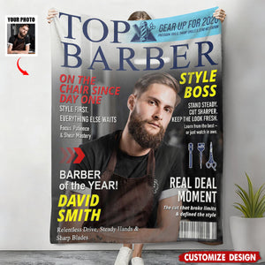 Personalized Barber Magazine Cover Blanket - Gift For Barber
