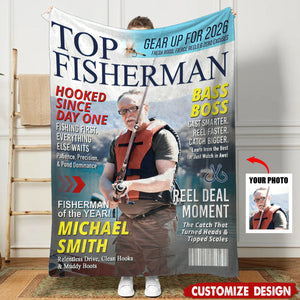 Personalized Fishing Magazine Cover Blanket - Angler Funny Fisherman Gift,Fishing Lovers Gift