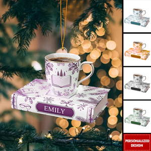 Personalized Book and Coffee Ornament-Gift for Book Lover