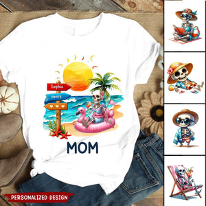 Personalized Summer Beach Grandma Mom Skull Kid Sign Shirt