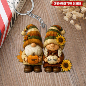 Growing Old Together, Couple With Sunflowers And Pumpkins Keychain, Gift For Couples And Grandparents