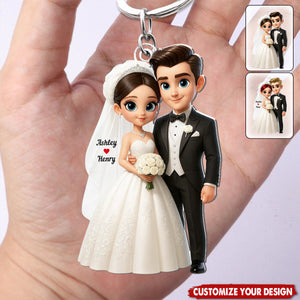 Personalized Cartoon Married Couple Keychain - Gift for Couple