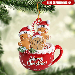 Personalized Gingerbread Family With Pets Acrylic Ornament