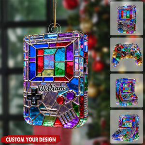 Personalized Stained Glass Retro Game Console Themed Ornament