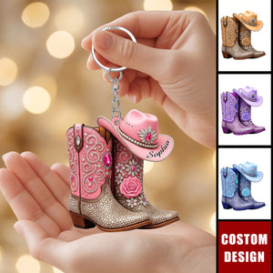 Personalized Cowgirl Boots Acrylic Keychain, CowGirl/ Cowboy Gifts