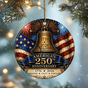 Personalized America 250th Anniversary Ornament, 1776-2026 Liberty Bell Ornament, Patriotic Christmas Tree Decor