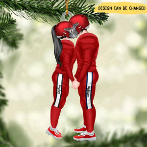 Personalized American Football Kissing Couple Christmas Ornament
