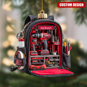 Personalized Tool Backpack Christmas Ornament – Custom Name Holiday Decor Gift for Carpenters, Handymen, and DIY Lovers,2D Flat Onament