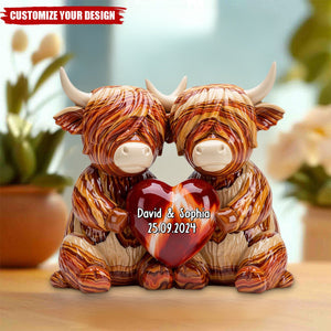 Personalized Highland Cow Couple Acrylic Plaque - Gift For Husband Wife, Anniversary