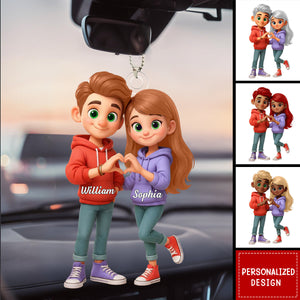 Personalized Cute Cartoon Couple Acrylic Car Hanger-Sentimental Gift for him/her