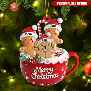 Personalized Gingerbread Family With Pets Acrylic Ornament
