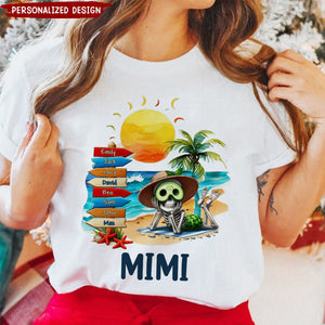 Personalized Summer Beach Grandma Mom Skull Kid Sign Shirt