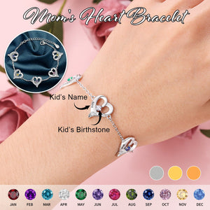 Personalized Heart Bracelet With Birthstones-Gift For Mom Grandma