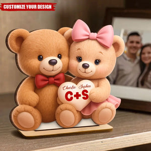 Loving Bear Couple - Personalized Wooden Plaque - Valentine's Day Gift for him, for her