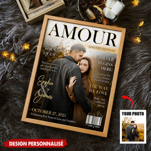 Personalized Amour Magazine Cover Couple Poster, Romantic Love Story Gift