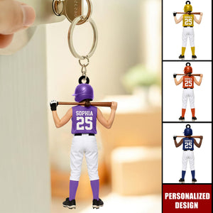 Personalized Kid Softball Player Keychain Gift for Softball Player