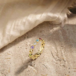 Personalized Birthstone Heart Ring - Mother's Day & Anniversary Gift