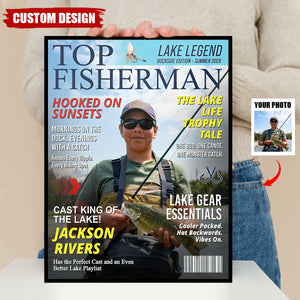 Personalized Lake Fishing Magazine Cover, Custom Gift for Fishing Dad, Husband or Him, Best Gift For Fishing Men