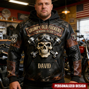 Personalized Vintage Biker Skull Hoodie Gift For Bikers
