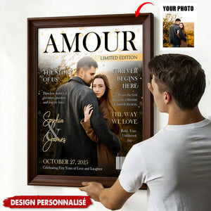 Personalized Amour Magazine Cover Couple Poster, Romantic Love Story Gift