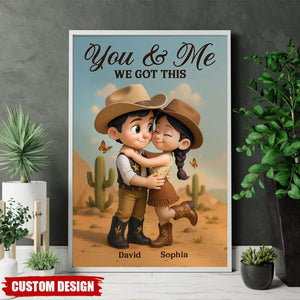 Cartoon Style Countryside Couple Cowboy Cowgirl Home Decor Personalized Vertical Poster