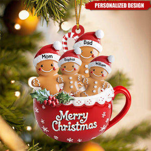 Personalized Gingerbread Family With Pets Acrylic Ornament