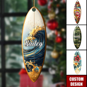 Personalized Surfboard Colorful Christmas Ornament
