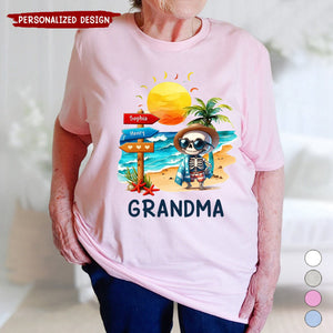 Personalized Summer Beach Grandma Mom Skull Kid Sign Shirt