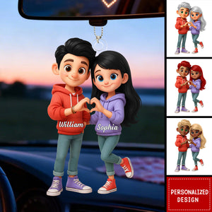 Personalized Cute Cartoon Couple Acrylic Car Hanger-Sentimental Gift for him/her