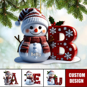 Personalized Snowman With Letter Christmas Ornament, Gift For Family - 2024 New Release