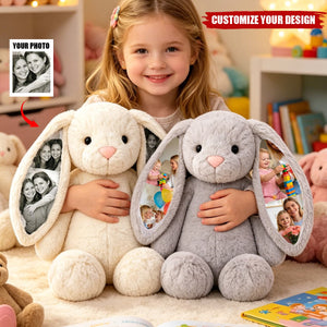 Custom Photo Bunny Plush – Personalized Hidden Ear Picture Bunny Gift for Couples Anniversary Father's Day Gifts