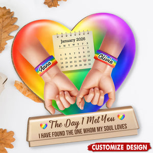 Personalized The Day I Met You Heart Hand Wood Plaque - Gift For Couples And Partners