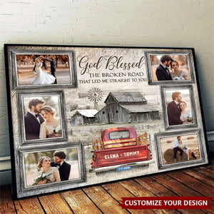 God Blessed Farmhouse Bar and Truck Personalized Photo Collage Wall Art Canvas Poster