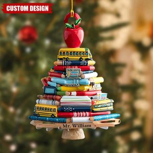 Personalized Teacher Christmas Ornament 2025 – Custom Name Book Tree Holiday Decor Gift for Educators and School Staff,2D Flat Onament
