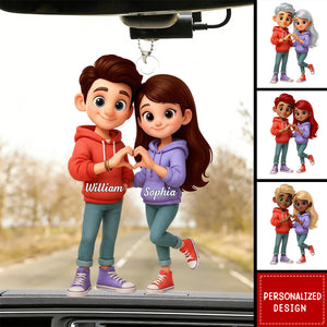 Personalized Cute Cartoon Couple Acrylic Car Hanger-Sentimental Gift for him/her