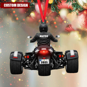 Custom Name Biker Trike Motorcycle Ornament Christmas, Motocycle Custom Trike Tri Glide Ornament, Flat 2D Ornament, Trike Keychain For Him