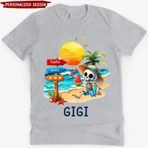 Personalized Summer Beach Grandma Mom Skull Kid Sign Shirt