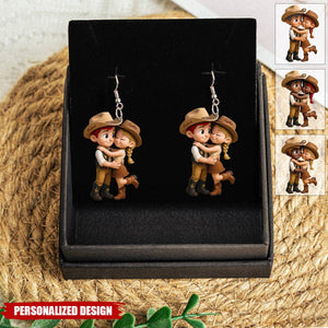 Cartoon Style Countryside Couple Cowboy Cowgirl Personalized Acrylic Earrings