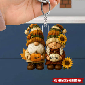 Growing Old Together, Couple With Sunflowers And Pumpkins Keychain, Gift For Couples And Grandparents