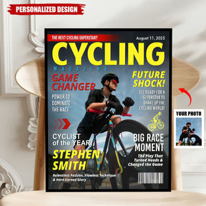 Personalized Cycling Magazine Cover Poster, Bicycling Gift for Cyclists