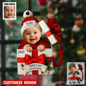 Personalized Baby's First Christmas Photo Christmas Gift Box Ornament - Gift For Baby