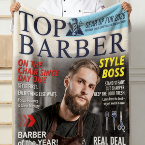 Personalized Barber Magazine Cover Blanket - Gift For Barber