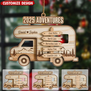 Personalized Travel Adventure Wooden Ornament, Custom Traveling Destination Ornament, Couple Traveling Destination, Travel Gift